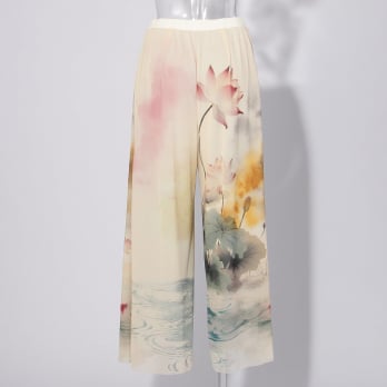 【COMING SOON】Lotus with goldfish print パンツ 詳細画像