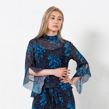 【COMING SOON】Herringbone dragon print net ブラウス