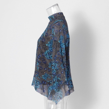 Herringbone dragon print net ブラウス 詳細画像