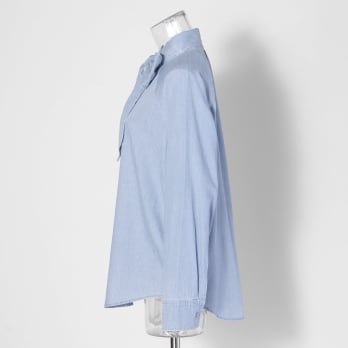 Denim bowtie blouse with dragon embroidery 詳細画像