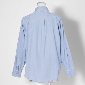 Denim bowtie blouse with dragon embroidery 詳細画像