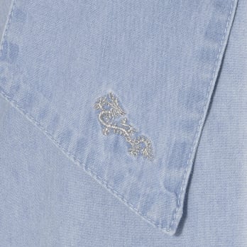 Denim bowtie blouse with dragon embroidery 詳細画像
