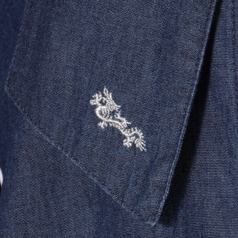 Denim bowtie blouse with dragon embroidery 詳細画像