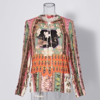 【COMING SOON】Garden print on stretch netting ブラウス