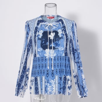 【COMING SOON】Garden print on stretch netting ブラウス 詳細画像