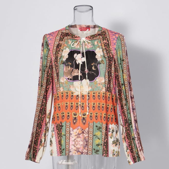 【COMING SOON】Garden print on stretch netting ブラウス