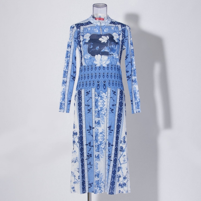 【COMING SOON】Garden print on stretch netting ドレス 詳細画像 ブルー系マルチ 1