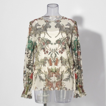 Zodiac print net ブラウス