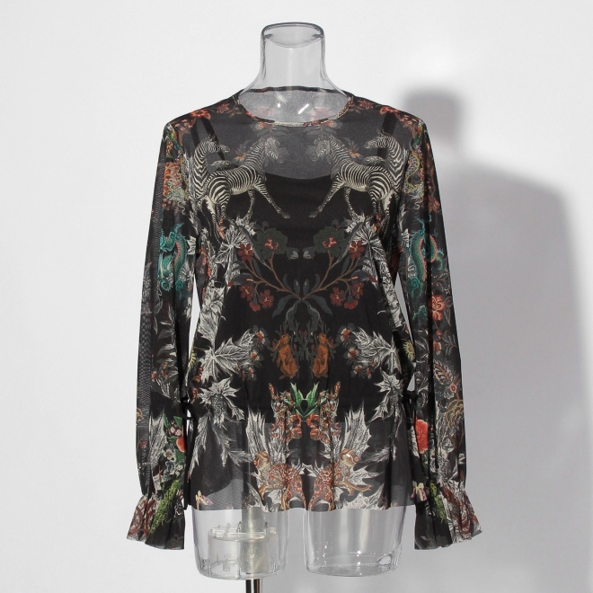 Zodiac print net ブラウス 詳細画像 黒系マルチ 1