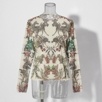Zodiac print net ブラウス