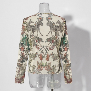 Zodiac print net ブラウス 詳細画像