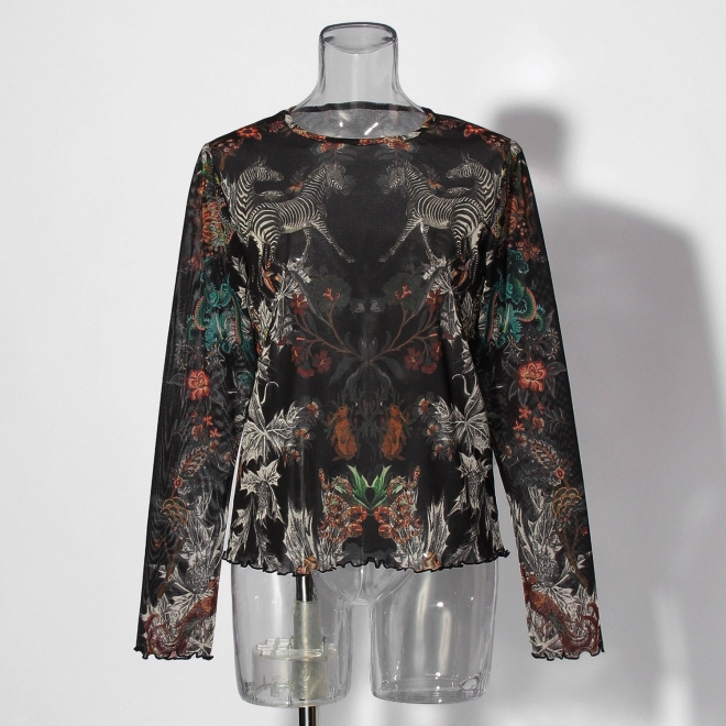 Zodiac print net ブラウス 詳細画像 黒系マルチ 1