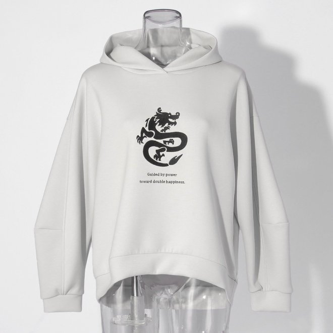 【COMING SOON】WLC ドラゴン刺繍パーカー 詳細画像 ライトグレー 1