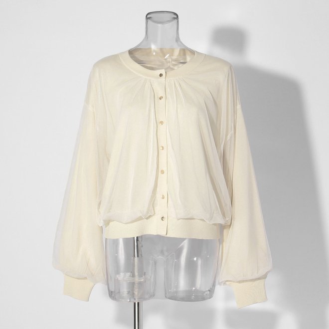 【COMING SOON】WL チュールギャザーレイヤード カーディガン 詳細画像 ホワイト 1