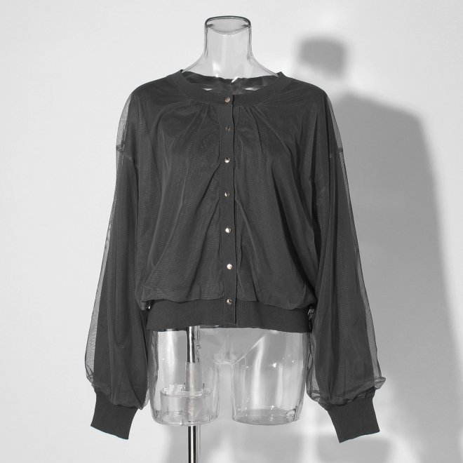 【COMING SOON】WL チュールギャザーレイヤード カーディガン 詳細画像 グレー 1