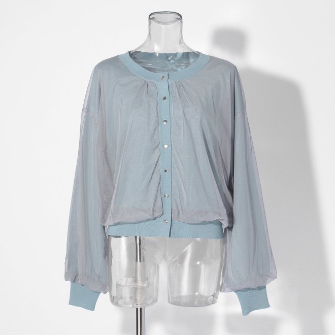 【COMING SOON】WL チュールギャザーレイヤード カーディガン 詳細画像 ライトブルー 1