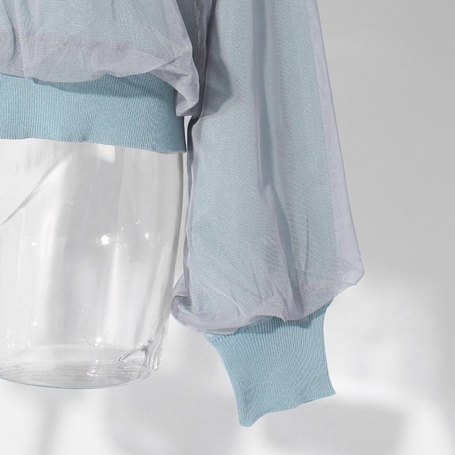 【COMING SOON】WL チュールギャザーレイヤード カーディガン 詳細画像 ライトブルー 5