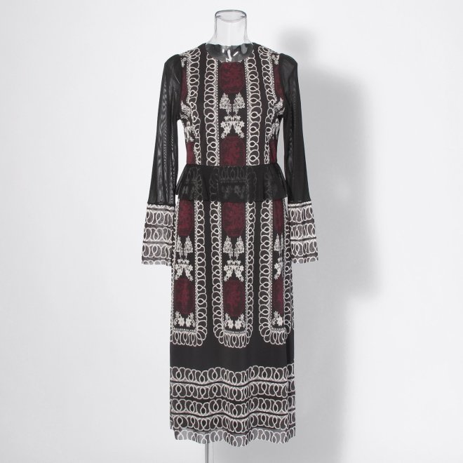 【COMING SOON】Dragon lace print net ドレス 詳細画像 黒系マルチ 1