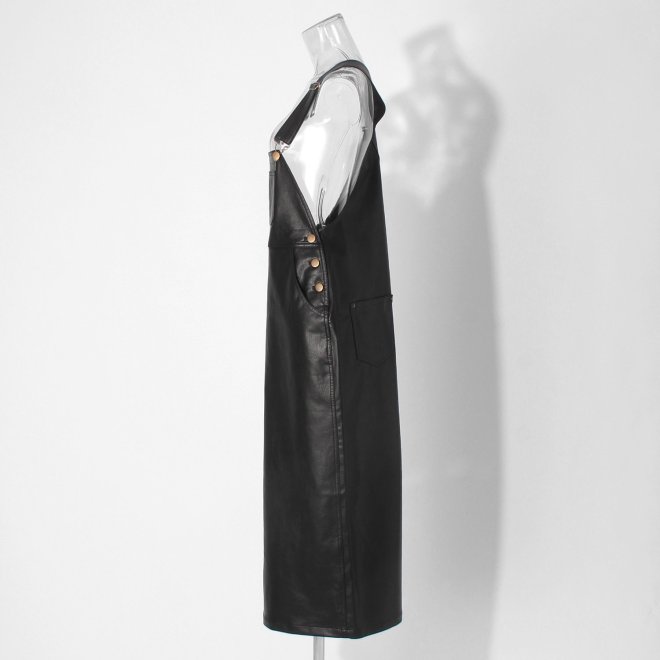 【COMING SOON】Fake leather ジャンパースカート 詳細画像 ブラック 2