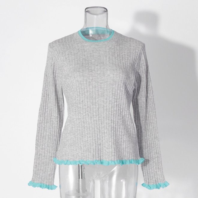 【COMING SOON】WLC フリルネック配色ニット 詳細画像 ライトグレー 1