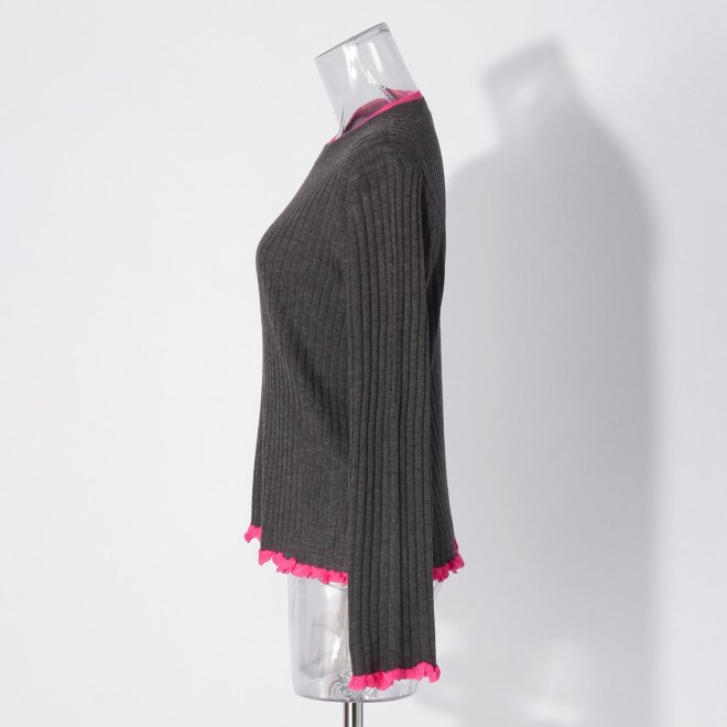 【COMING SOON】WLC フリルネック配色ニット 詳細画像 グレー 2