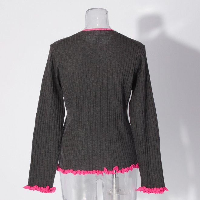 【COMING SOON】WLC フリルネック配色ニット 詳細画像 グレー 3