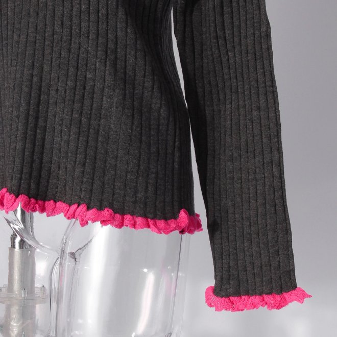 【COMING SOON】WLC フリルネック配色ニット 詳細画像 グレー 5