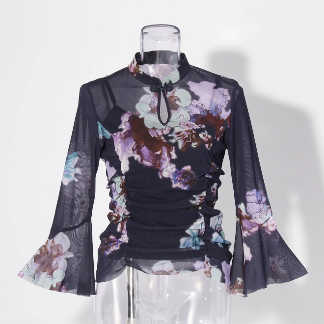 【COMING SOON】Flower flamingo print ブラウス 詳細画像 ブルー系マルチ 1