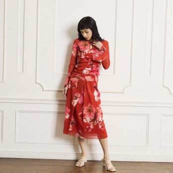 【COMING SOON】Flower flamingo print スカート