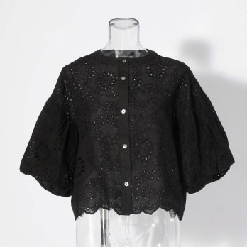 【COMING SOON】WL カットワーク刺繍バンドカラー ブラウス 詳細画像