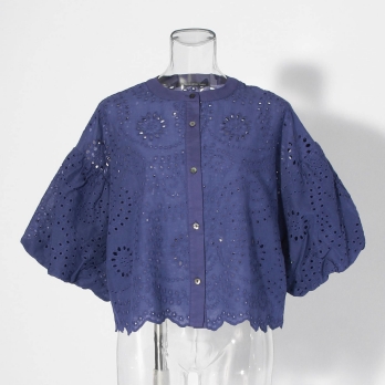 【COMING SOON】WL カットワーク刺繍バンドカラー ブラウス 詳細画像