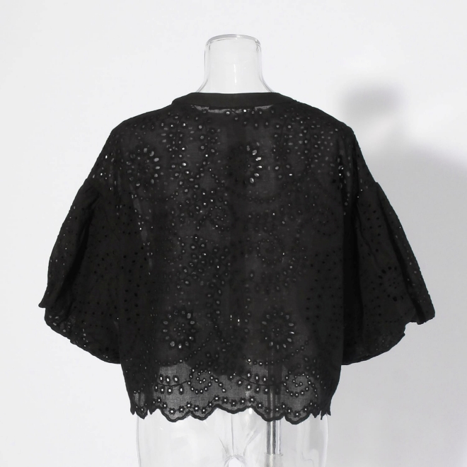 【COMING SOON】WL カットワーク刺繍バンドカラー ブラウス 詳細画像 ブラック 2