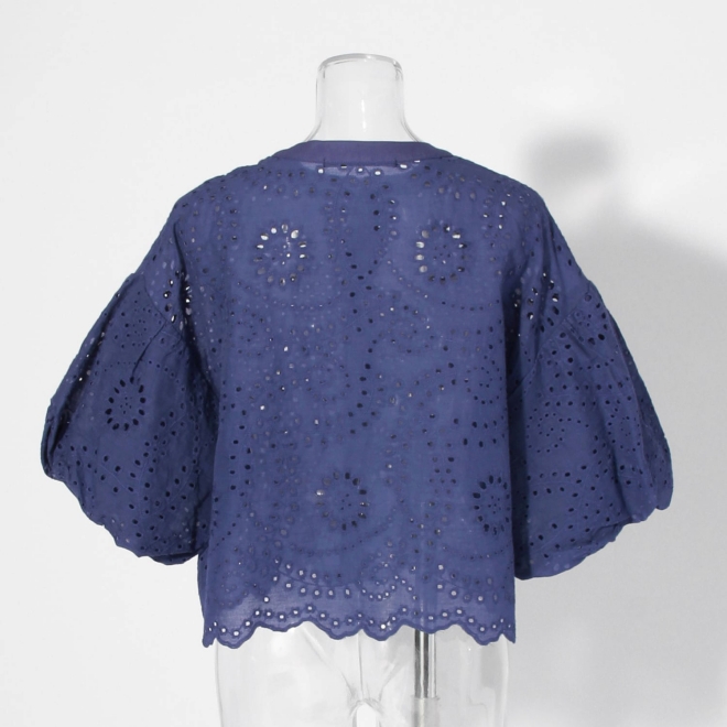 【COMING SOON】WL カットワーク刺繍バンドカラー ブラウス 詳細画像 ライトブルー 3