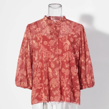 【COMING SOON】Dragon discharge dyed denim print ブラウス 詳細画像