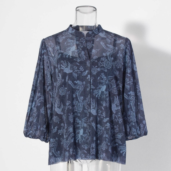 【COMING SOON】Dragon discharge dyed denim print ブラウス 詳細画像 ネイビー 5