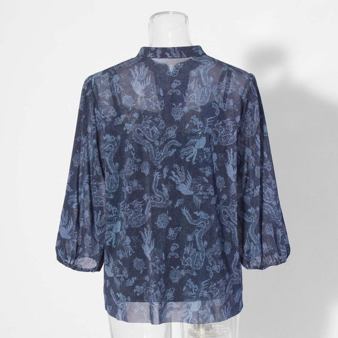 【COMING SOON】Dragon discharge dyed denim print ブラウス 詳細画像 ネイビー 7