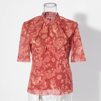 【COMING SOON】Dragon discharge dyed denim print ブラウス 詳細画像