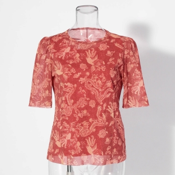 【COMING SOON】Dragon discharge dyed denim print ブラウス 詳細画像