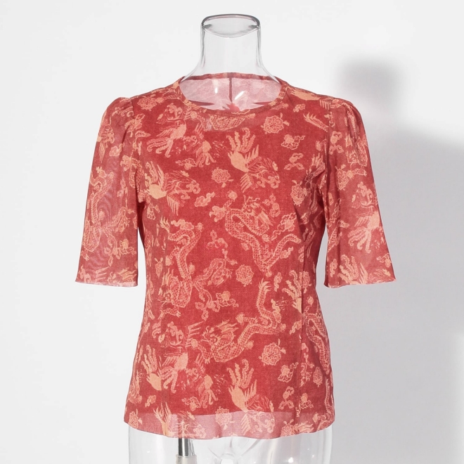 【COMING SOON】Dragon discharge dyed denim print ブラウス 詳細画像 赤系マルチ 2