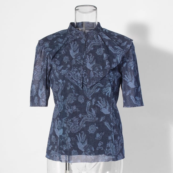 【COMING SOON】Dragon discharge dyed denim print ブラウス 詳細画像 ネイビー 1