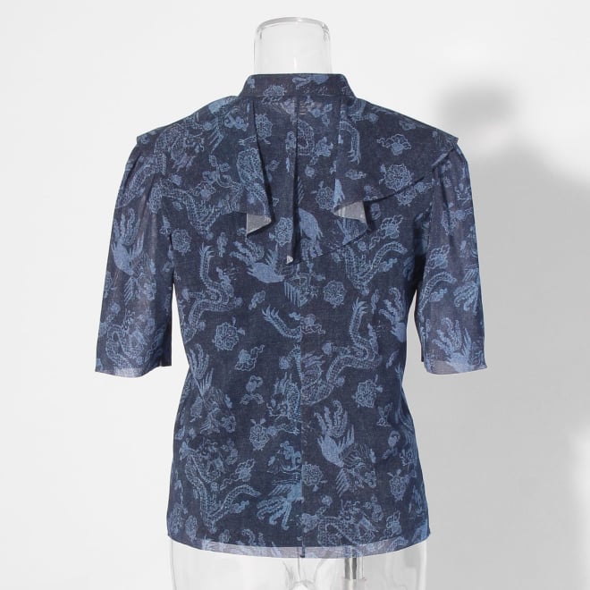 【COMING SOON】Dragon discharge dyed denim print ブラウス 詳細画像 ネイビー 3