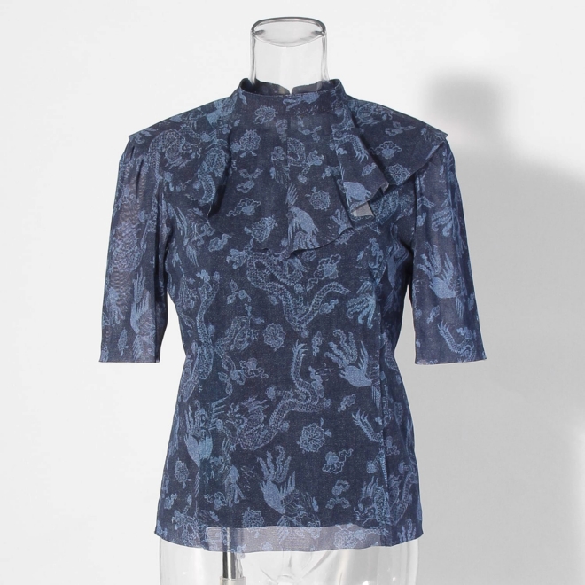 【COMING SOON】Dragon discharge dyed denim print ブラウス 詳細画像 ネイビー 4