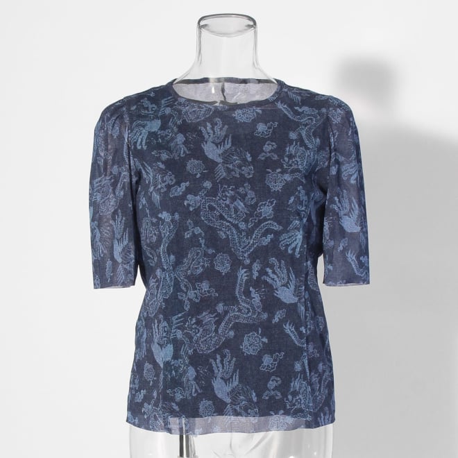 【COMING SOON】Dragon discharge dyed denim print ブラウス 詳細画像 ネイビー 5