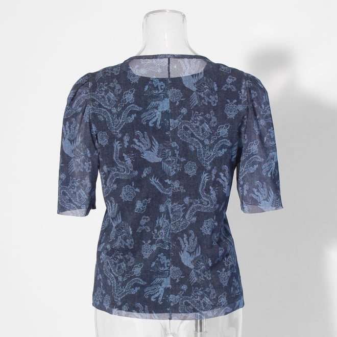 【COMING SOON】Dragon discharge dyed denim print ブラウス 詳細画像 ネイビー 6