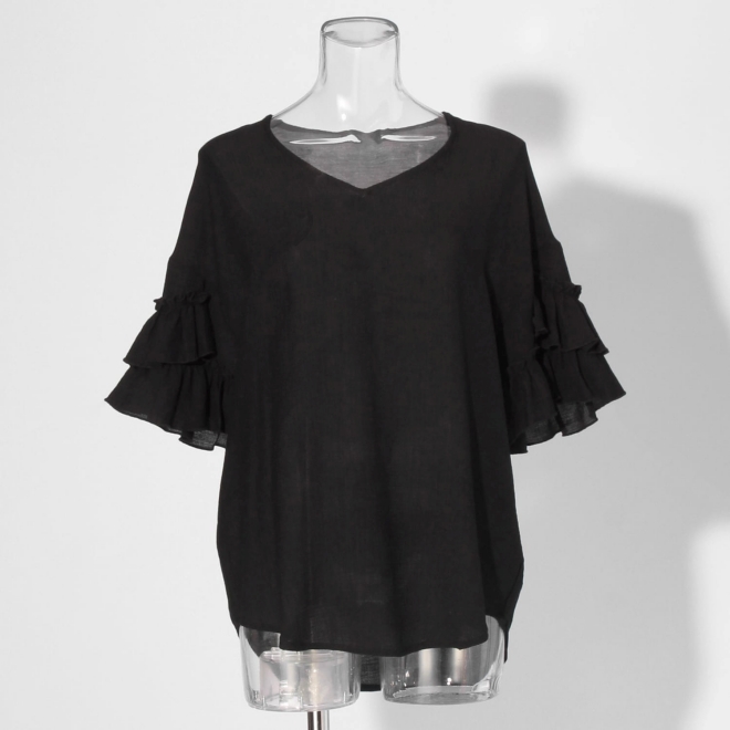 【COMING SOON】Striped crepe ブラウス 詳細画像 ブラック 1