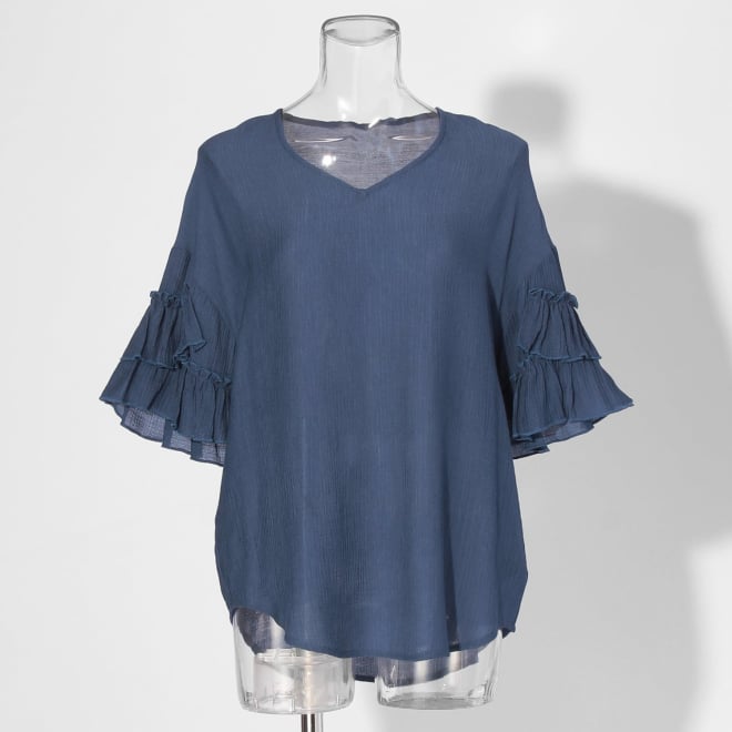 【COMING SOON】Striped crepe ブラウス 詳細画像 ネイビー 1