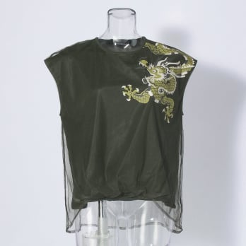 【COMING SOON】tulle overlay dragon print カットソー 詳細画像