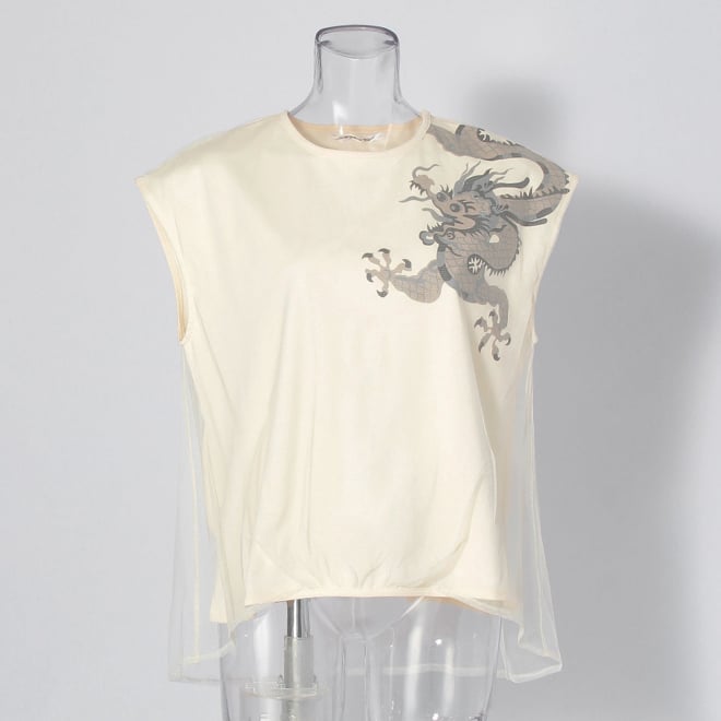 【COMING SOON】tulle overlay dragon print カットソー 詳細画像 ホワイト 1