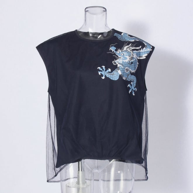 【COMING SOON】tulle overlay dragon print カットソー 詳細画像 ネイビー(75) 1