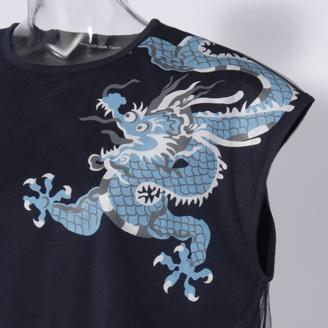 【COMING SOON】tulle overlay dragon print カットソー 詳細画像 ネイビー(75) 2